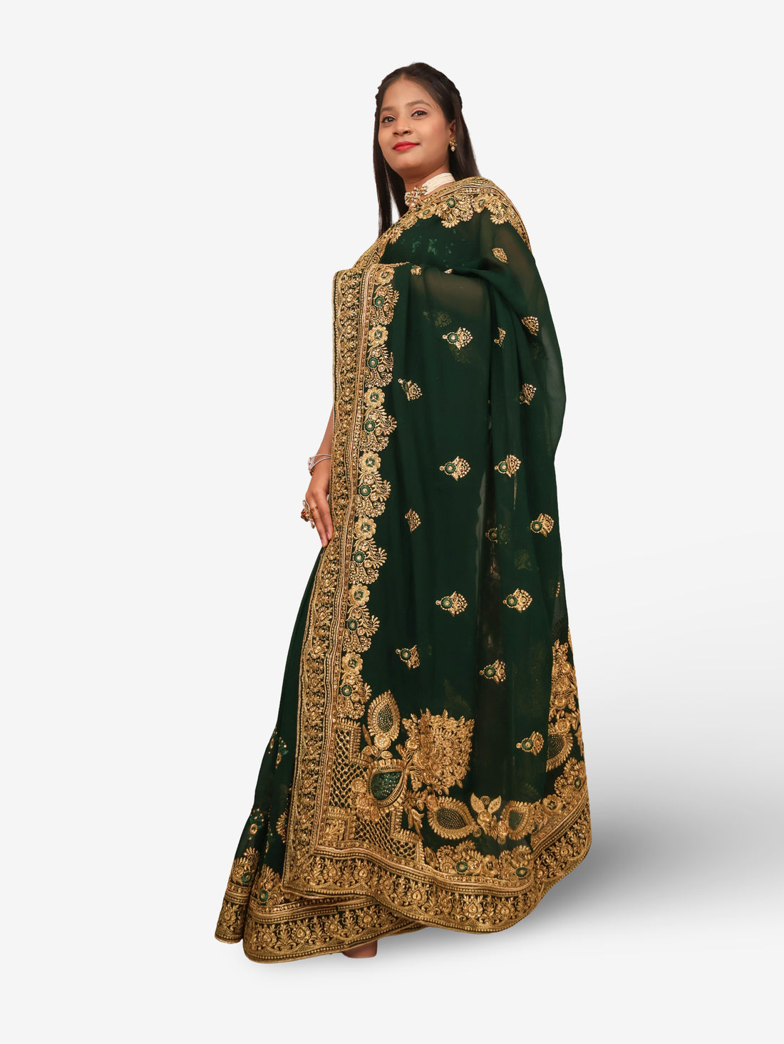 Designer Saree with Embroider & Zari Thread Work by Shreekama Dark Green Designer Sarees for Party Festival Wedding Occasion in Noida