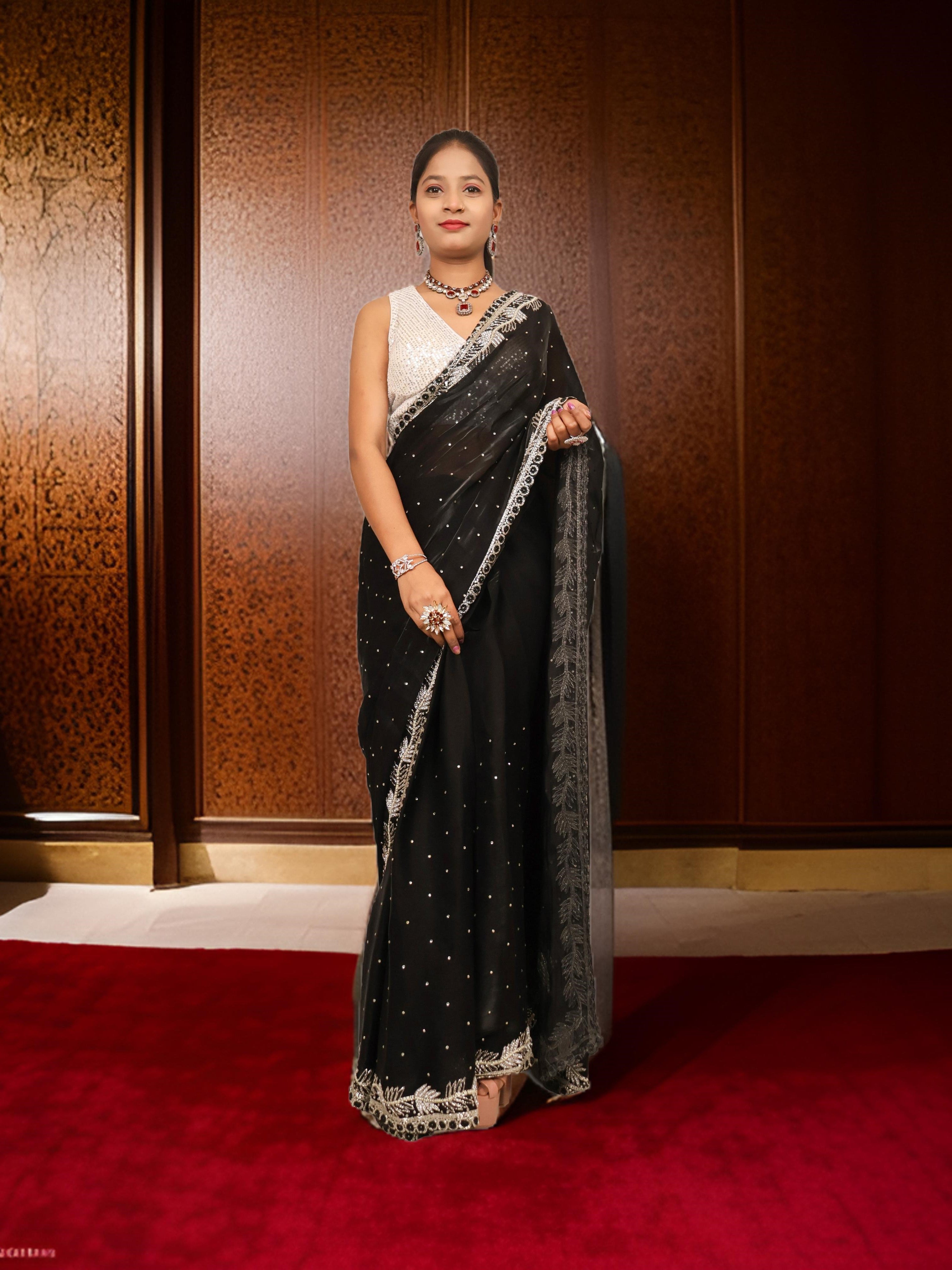 Kundan work saree sales