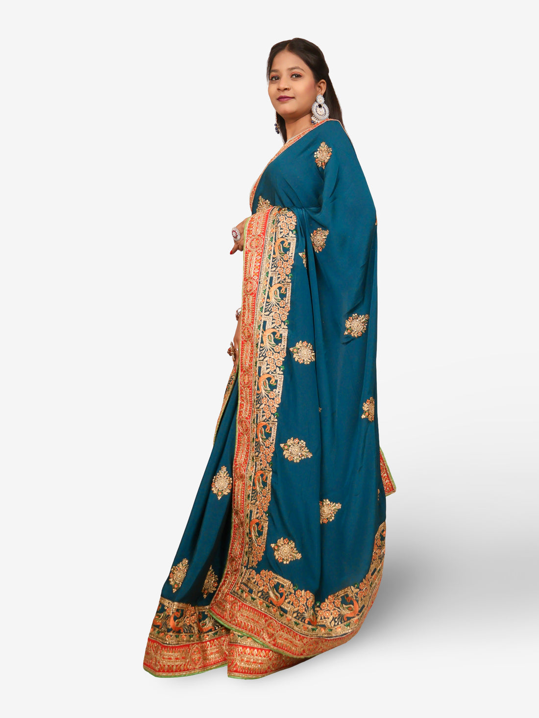 Designer Saree with Kundan & Embroidery Work by Shreekama Royal Blue Designer Sarees for Party Festival Wedding Occasion in Noida