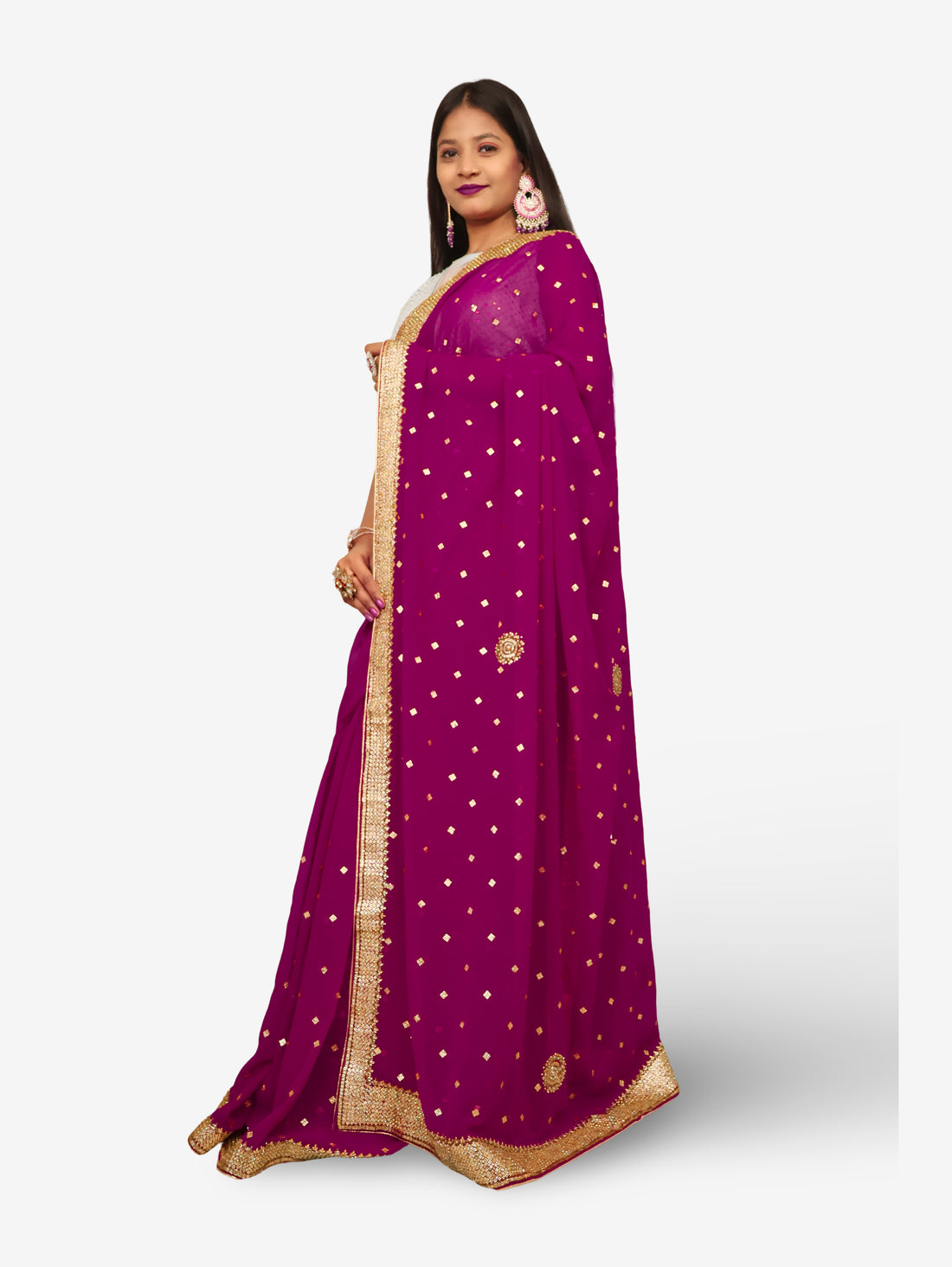 Designer Saree with Cut Dana & Beads by Shreekama Wine Designer Sarees for Party Festival Wedding Occasion in Noida