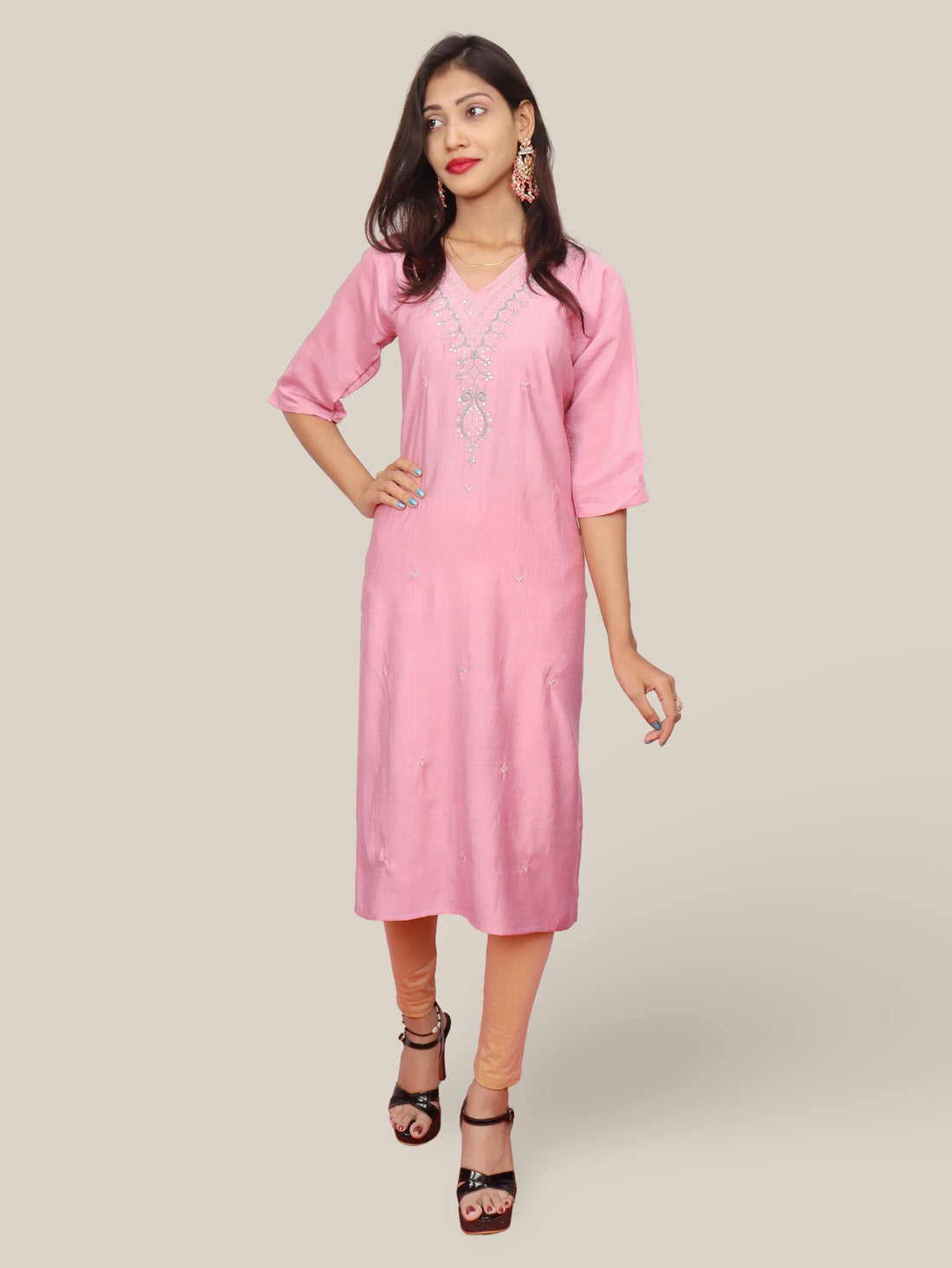 Cotton Kurti with Beautifully Embroidered Neckline