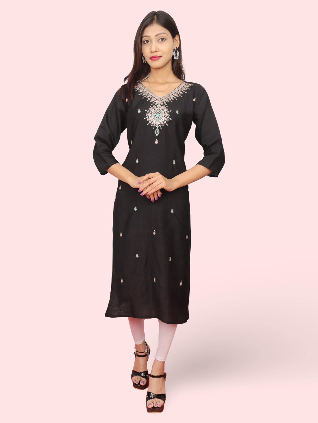 Cotton Kurti with Beautifully Embroidered Neckline