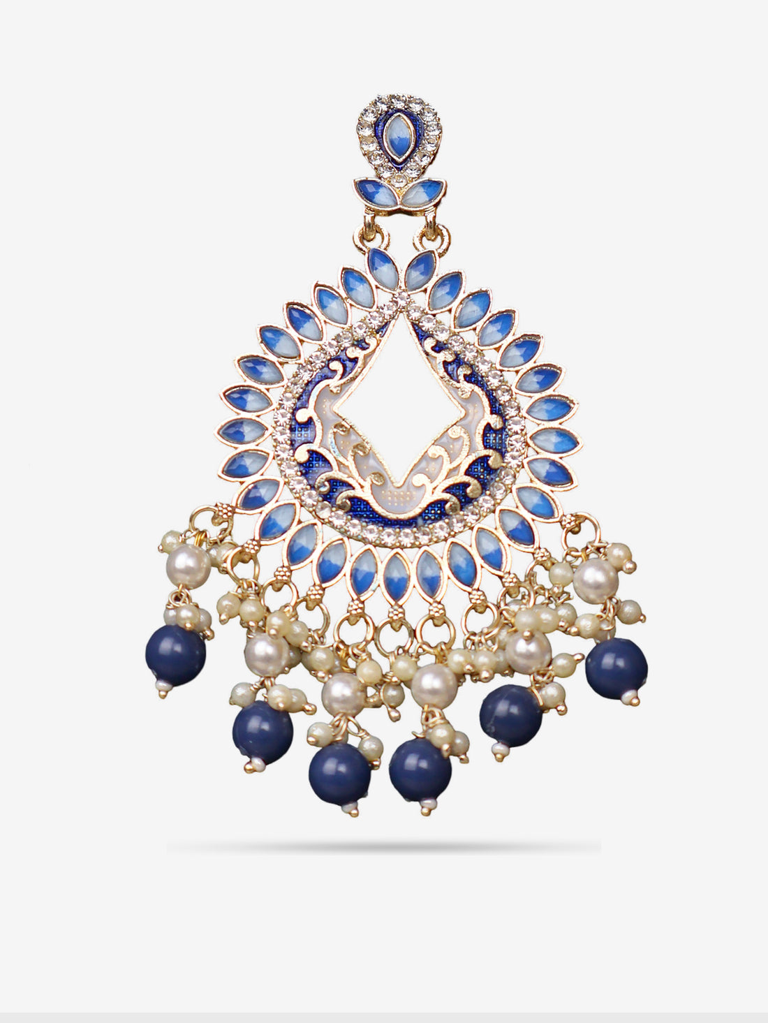 Gold-Toned & Chandbali Earrings with Crystals and Pearls for Women by Shreekama Purple Fashion Jewelry for Party Festival Wedding Occasion in Noida