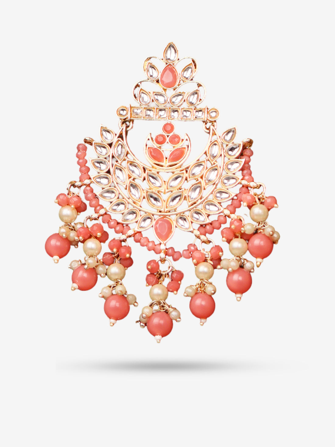Kundan & Pearl Drop Earrings with Textured Detailing for Women by Shreekama Peach Fashion Jewelry for Party Festival Wedding Occasion in Noida